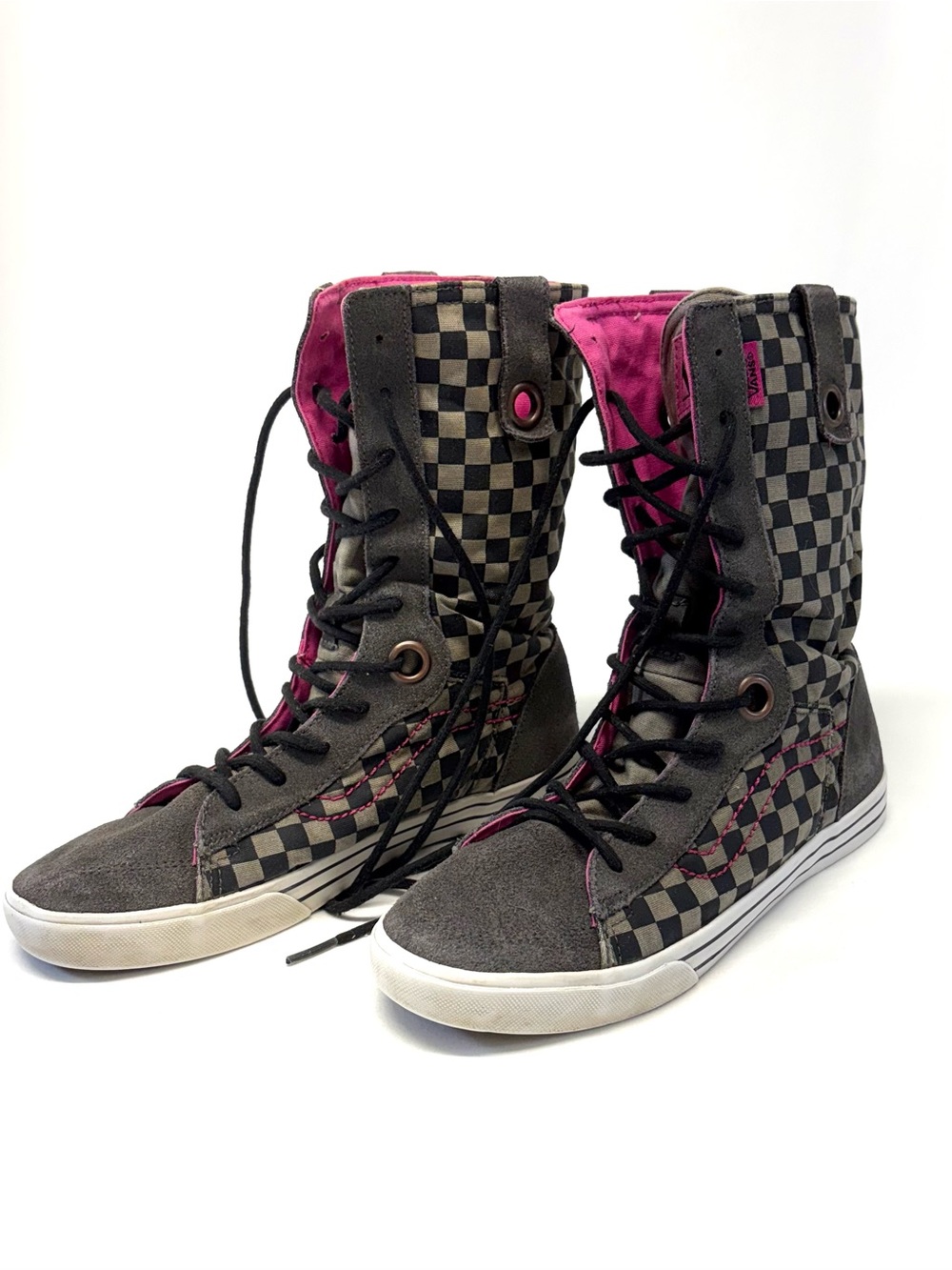Vans Showdown Checkered Sneaker Boots Grey Pink Women's 7 RARE Y2K Vintage